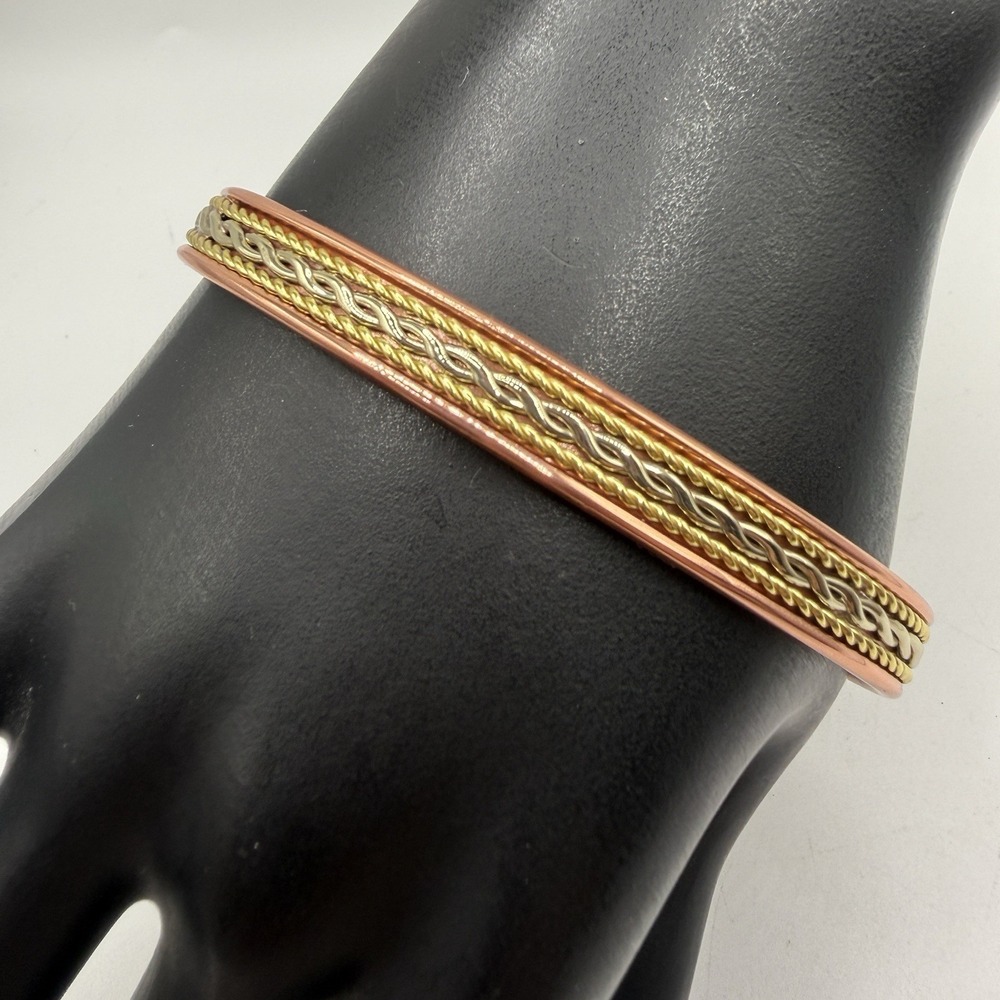 Earth Therapy Copper and Gold Tone Braided Cuff Bracelet 7"